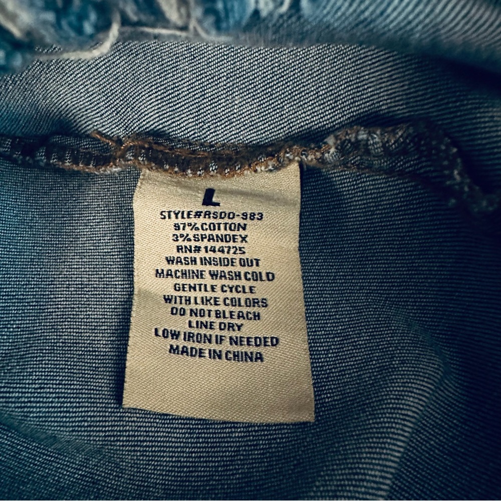 Mini Dress - Juniors Large- Zipper Front/ Denim Distressed Details - Picture 9 of 10